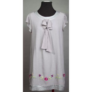 Gray Blue Dress Chiffon knitted flower Pattern